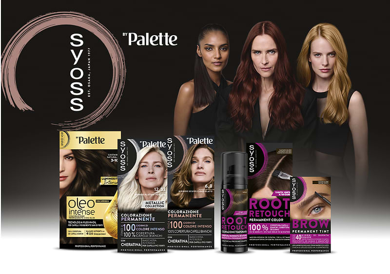 Prodotti per colorazione capelli a marchio syoss con modelle dai capelli colorati