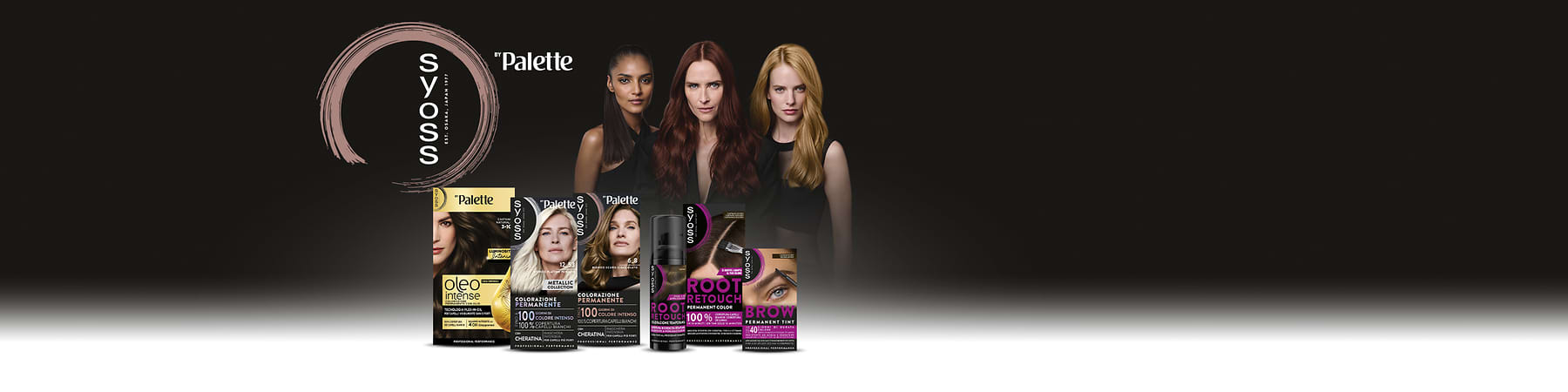 Prodotti per colorazione capelli a marchio syoss con modelle dai capelli colorati