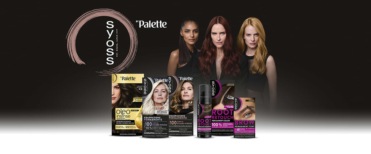 Prodotti per colorazione capelli a marchio syoss con modelle dai capelli colorati