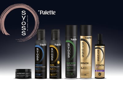 Prodotti per lo styling dei capelli a marchio syoss su sfondo scuro