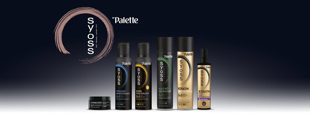 Prodotti per lo styling dei capelli a marchio syoss su sfondo scuro