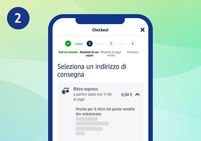 Schermata di selezione indirizzo di consegna su app la mia dm