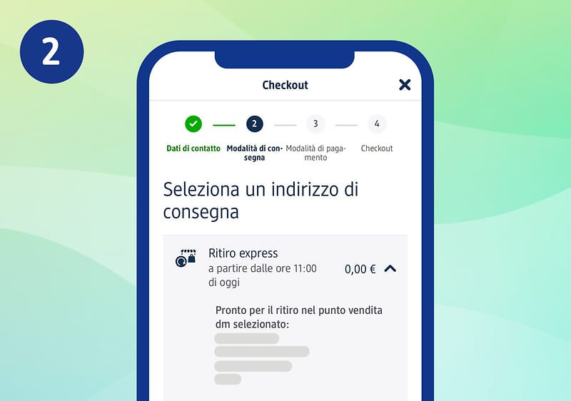 Schermata di selezione indirizzo di consegna su app la mia dm