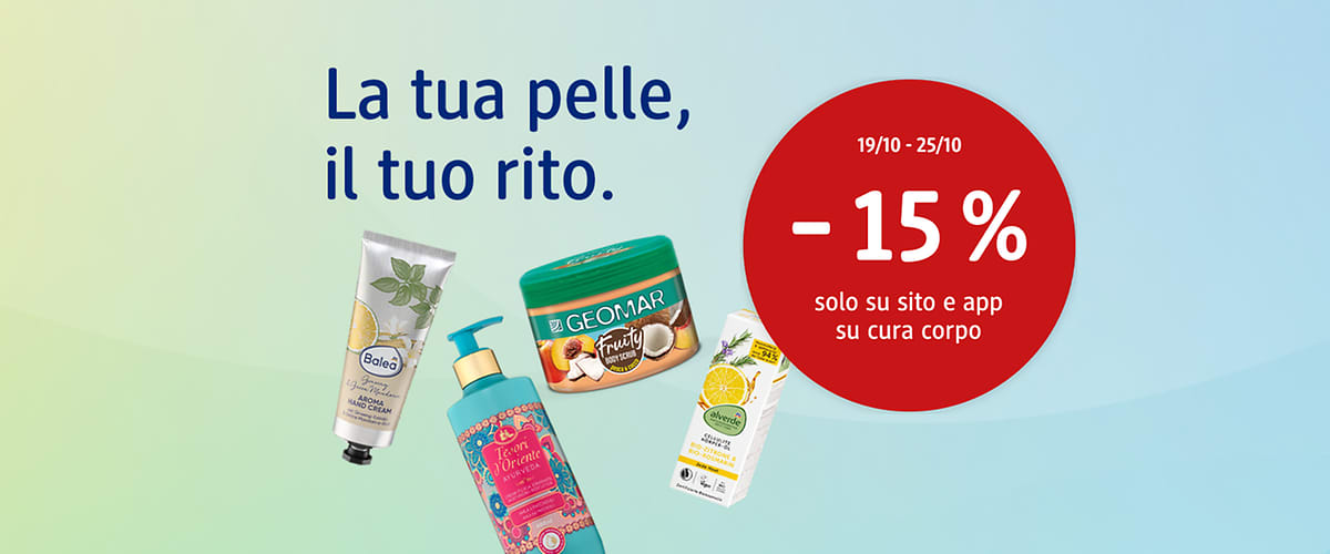 Prodotti per la cura del corpo con sconto del 15%