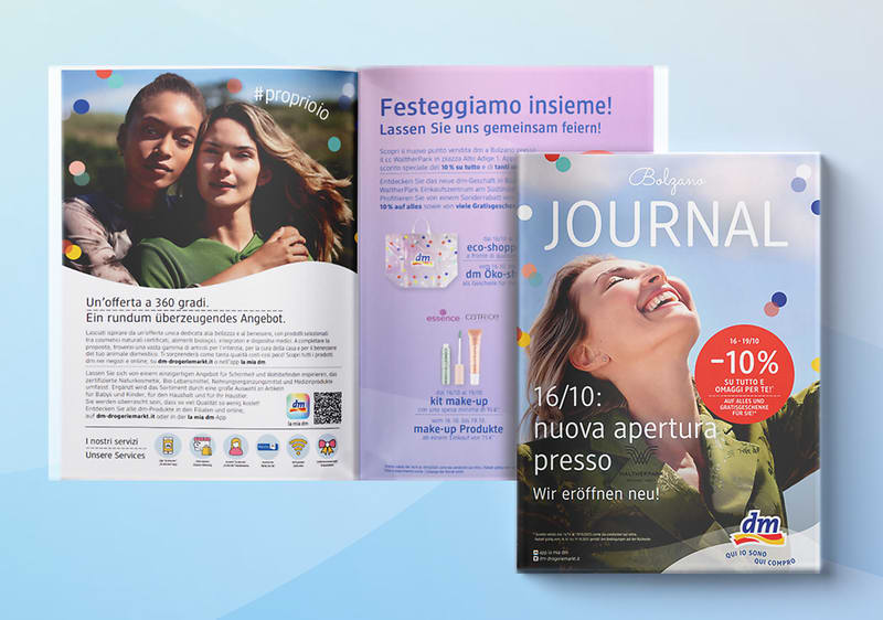 Journal apertura dm Bolzano Waltherpark su sfondo azzurro