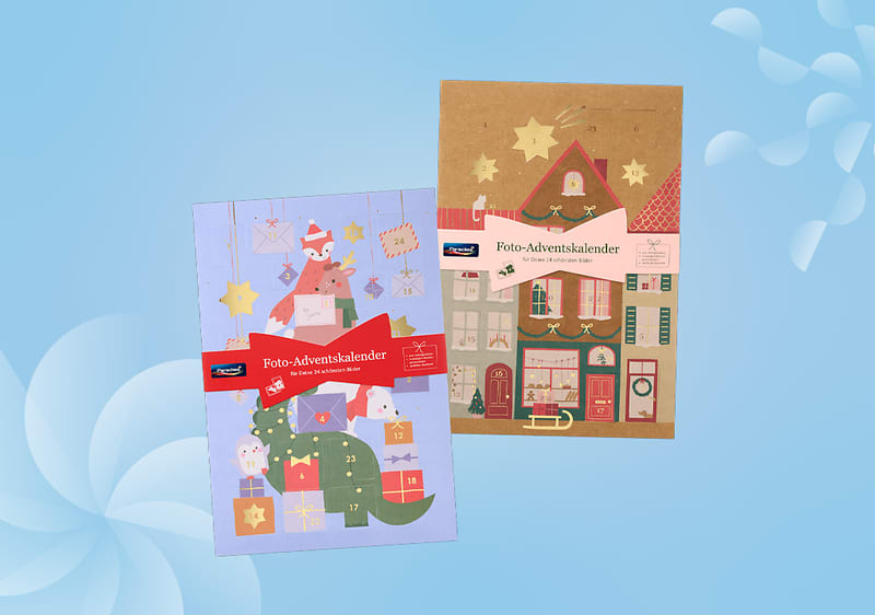 Calendario dell'Avvento foto Paradies con disegni natalizi su sfondo blu