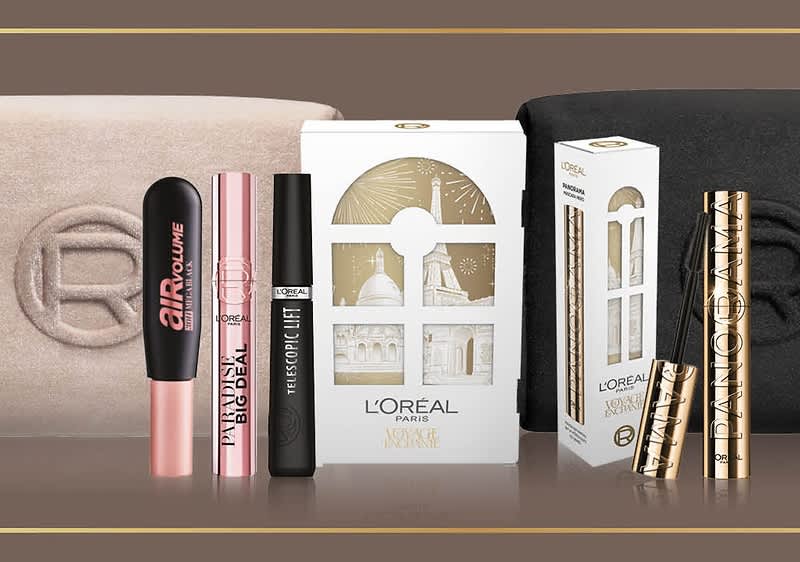 Prodotti L'Oréal in confezioni regalo di Natale 2025 con trucco e cosmetici