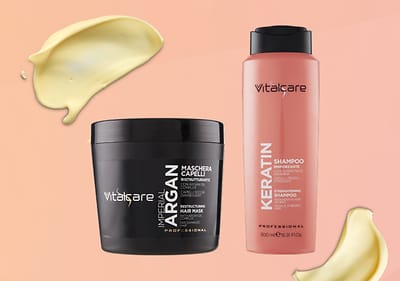 Prodotti per capelli Vitalcare con maschera all'argan e shampoo alla cheratina