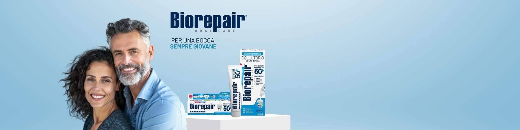 Prodotti Biorepair 50+: dentifricio e collutorio.