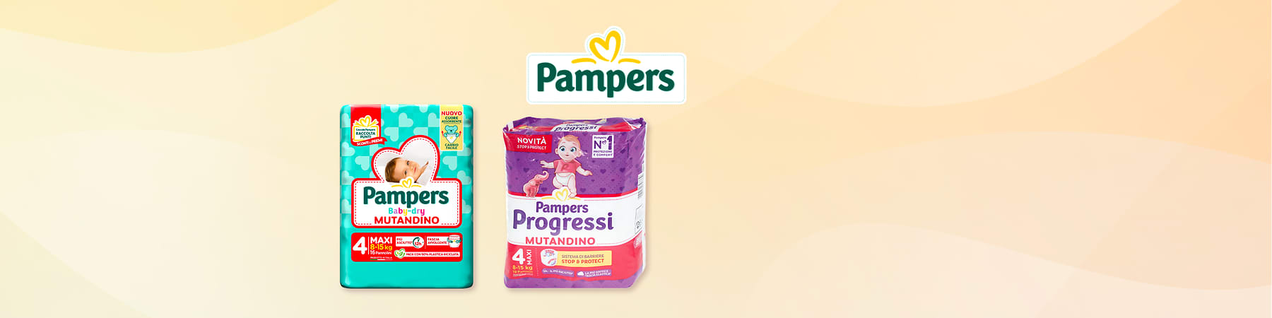 Pannolini Pampers su sfondo giallo tenue