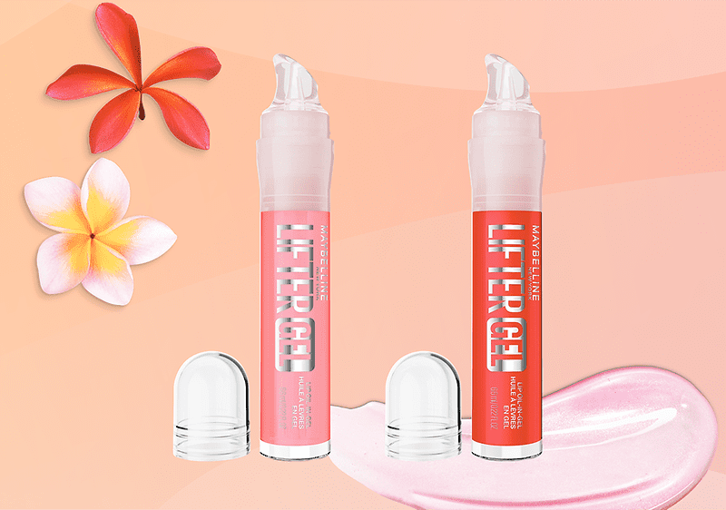 MAYBELLINE NEW YORK lifter Gel su sfondo arancione e fiori
