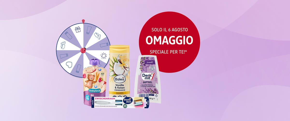 Omaggio prodotti per la casa e cura personale con ruota della fortuna promozione 6 agosto