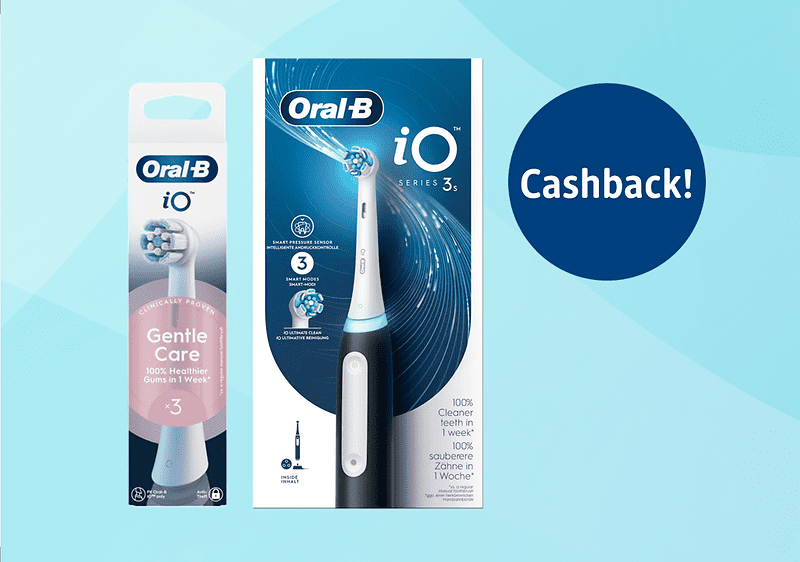 Spazzolino elettrico Oral‑B iO confezione e testina Gentle Care con cerchio Cashback