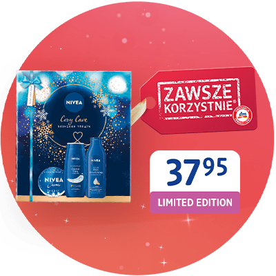 Zestaw pielęgnacyjny NIVEA w cenie 37,95 na czerwonym tle