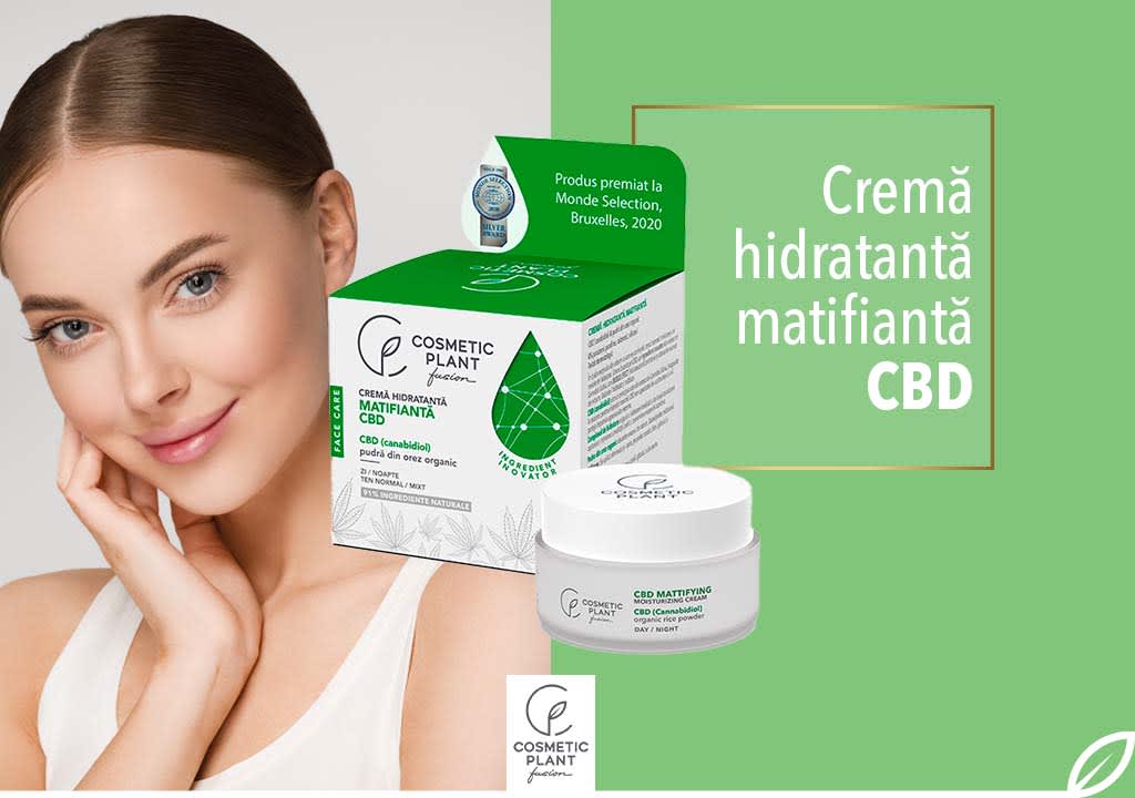 Cosmetic Plant_Cremă hidratantă și matifiantă cu CBD și pudră de orez organic, 50 ml