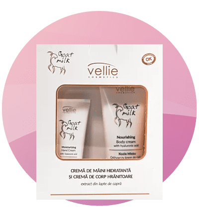 Set de cremă de mâini și corp cu lapte de capră și acid hialuronic