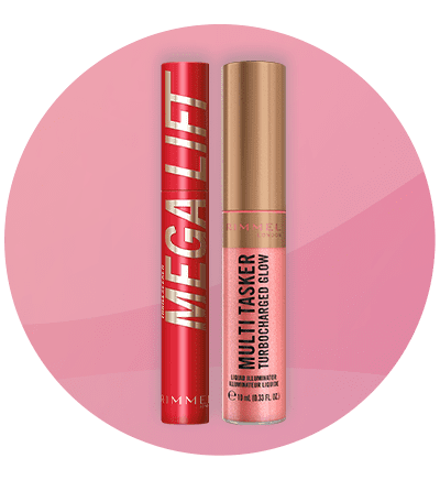 Produse cosmetice Rimmel London Mega Lift și Multi Tasker Turbocharged Glow