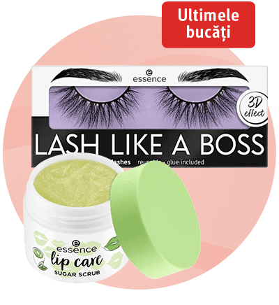 Gene false Essence Lash Like a Boss și balsam de buze într-un borcan verde deschis