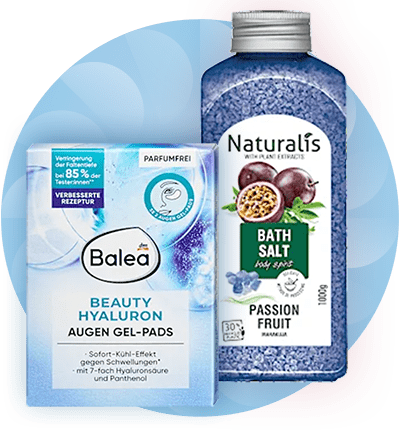 Produse de îngrijire: gel pentru ochi Balea și sare de baie Naturalis cu fructul pasiunii