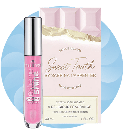 Parfum Sweet Tooth și luciu de buze roz Essence