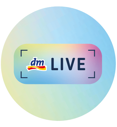 dm LIVE siglă colorată pe fundal degrade cu elemente de înregistrare
