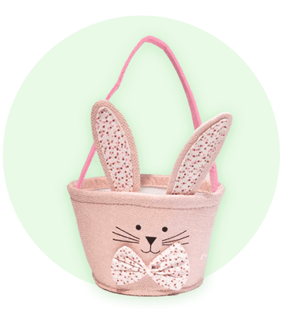 Coș de Paște roz cu urechi de iepure și față drăguță