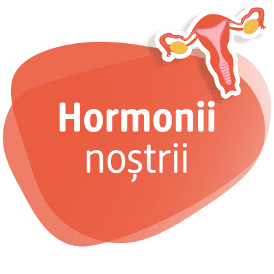Textul Hormonii noștrii pe fundal roșu cu ilustrație corp uman