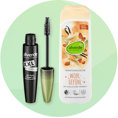 Mascara și gel de duș alverde pe fundal verde