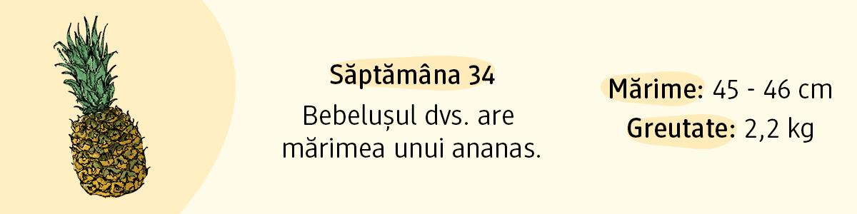 Săptămâna 34 bebelușul are mărimea unui ananas
