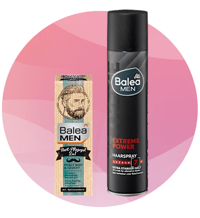 Spray pentru păr Balea Men Extreme Power lângă cutie pentru styling și îngrijire a feței și părului