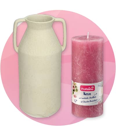 Vază decorativă și lumânare roz