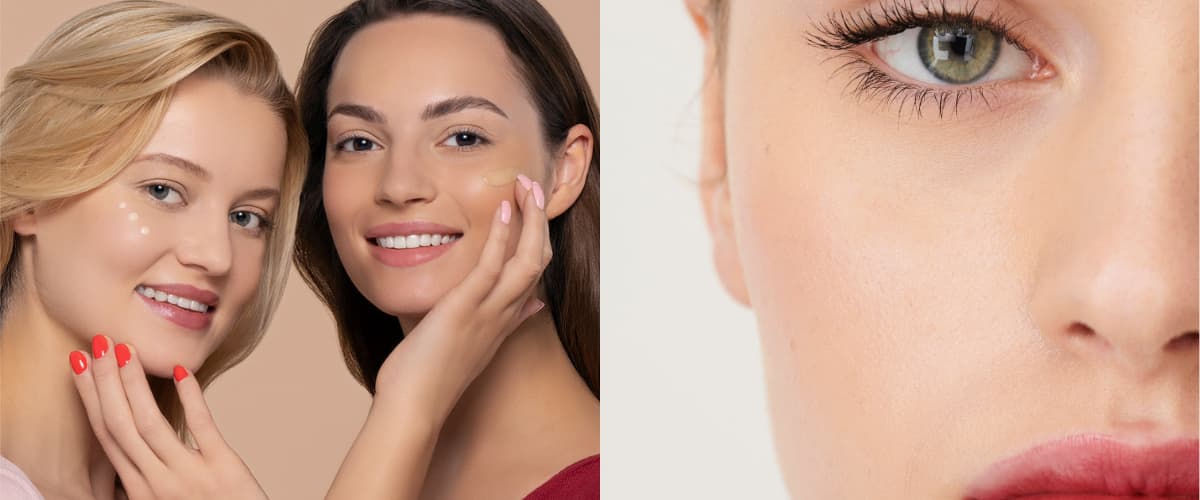 Femeie cu machiaj și close-up ochi machiat