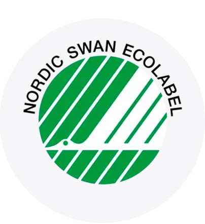 Sigla Nordic Swan Ecolabel cu un cerc verde și o lebădă stilizată albă