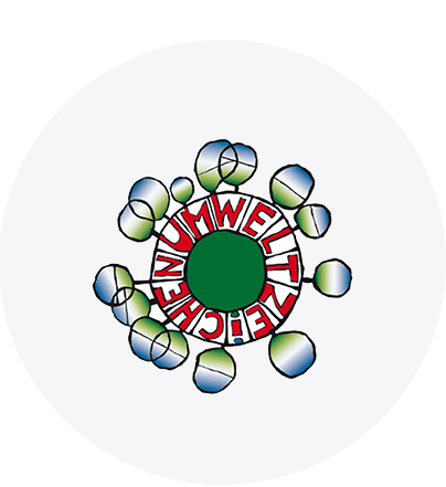 Cuvântul cheie principal: Umweltzeichen Logo Umweltzeichen cu text roșu și cercuri alb-verzi pe fundal alb