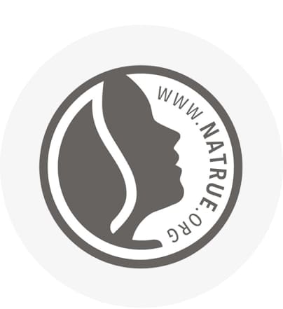 Sigla NATRUE cu profil de față și text www.natrue.org