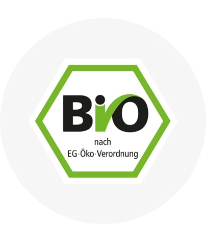 Sigla Bio cu textul nach EG-Öko-Verordnung pe fundal alb