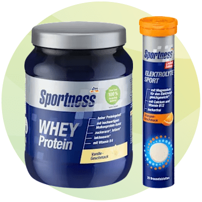 Recipientă cu pudră WHEY Protein Sportness și tub cu tablete efervescente Sportness Electrolyte Sport