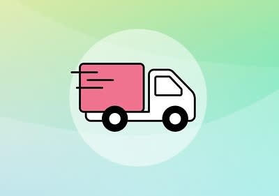 Ilustrație cu un camion roz pe fundal colorat