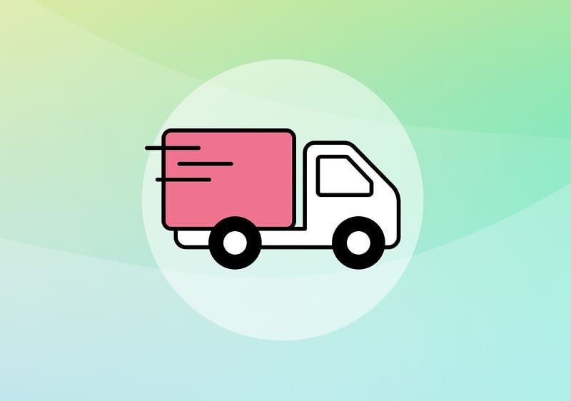 Ilustrație cu un camion roz pe fundal colorat