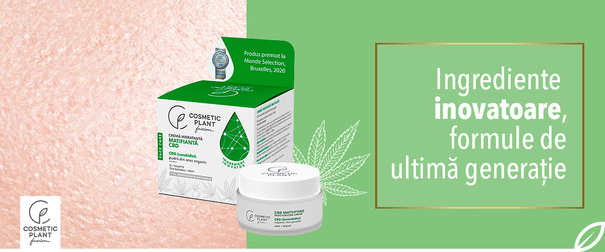 Cosmetic Plant_Cremă hidratantă și matifiantă cu CBD și pudră de orez organic, 50 ml