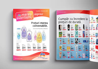 Reclamă dm cu produse de igienă și prețuri promoționale