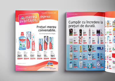 Reclamă dm cu produse de igienă și prețuri promoționale