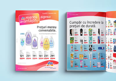 Reclamă dm cu produse de igienă și prețuri promoționale