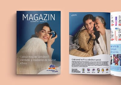 Coperta și pagină interioară a unui magazin cu produse și oferte de sărbători