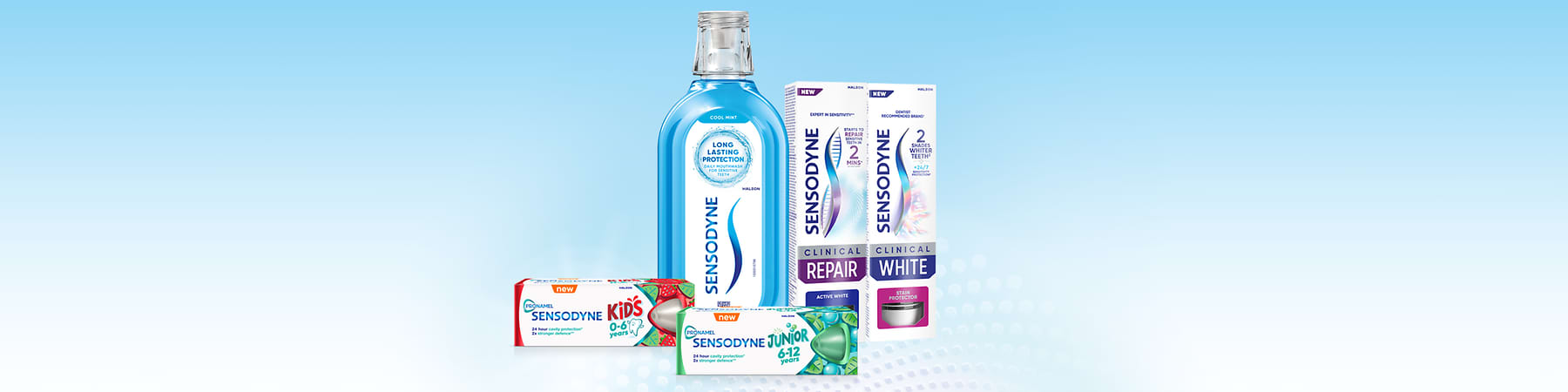 Produse Sensodyne: apă de gură și paste de dinți pentru copii și adulți