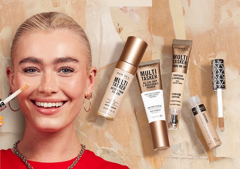 Produse cosmetice Maybelline pe fundal bej