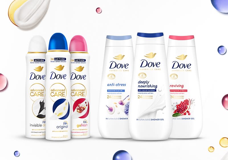 Produse Dove pentru îngrijirea pielii și deodorante în diverse variante