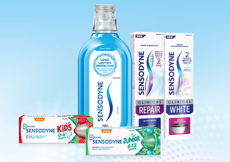Produse Sensodyne: apă de gură și paste de dinți pentru copii și adulți