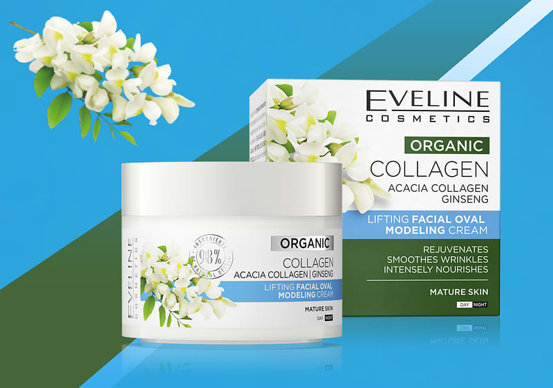 Cremă de față Eveline cu colagen și ginseng pentru piele matură și flori de acacia