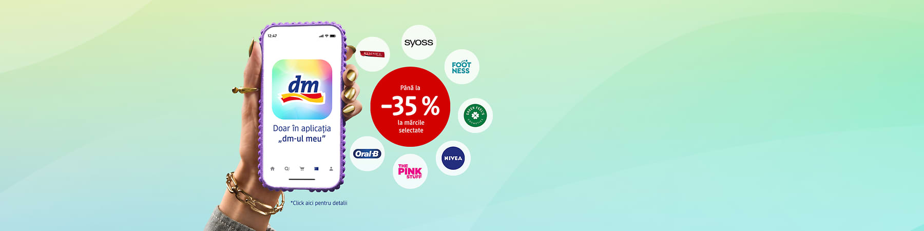 Reducere de 35% la mărci selectate în aplicația dm